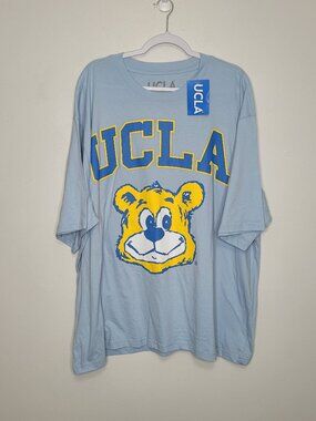 UCLA blue yellow bear graphic front short sleeve oversized collegiate top 2x